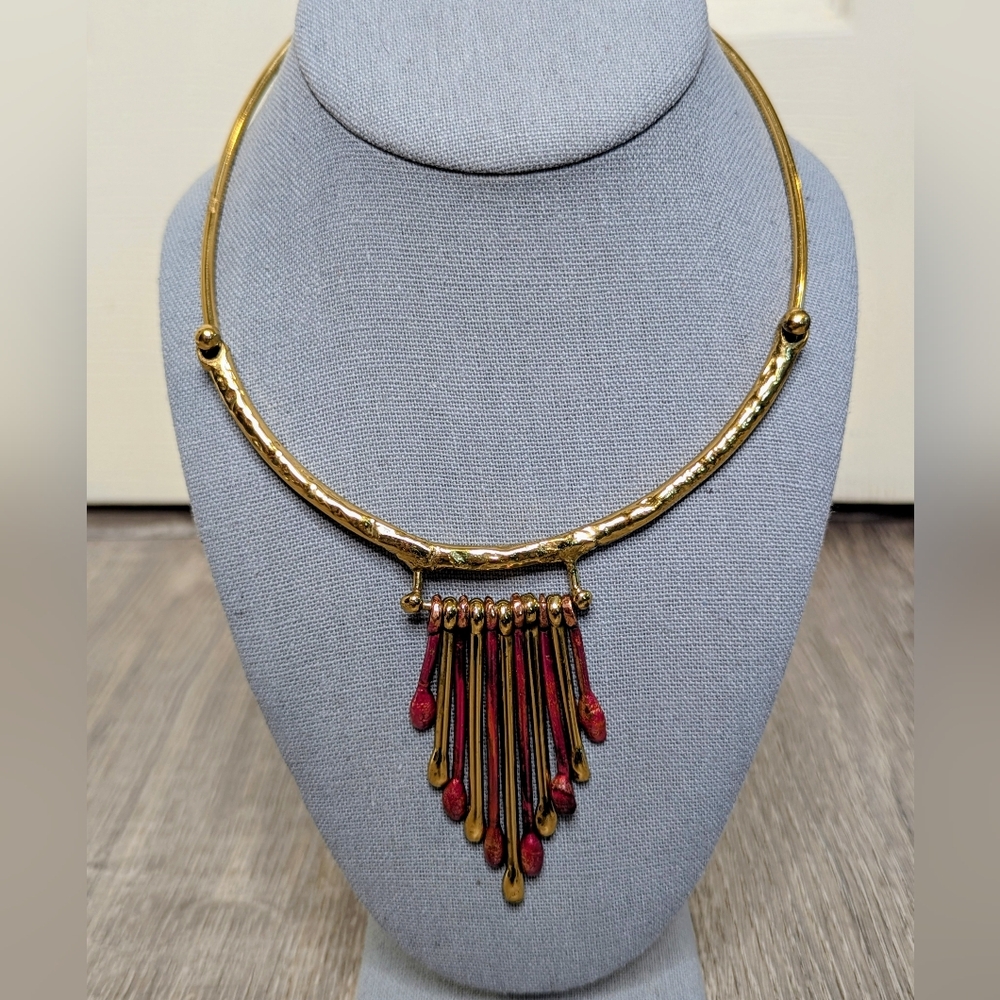 Vintage Brutalist Brass Fringe Collar Bib Choker